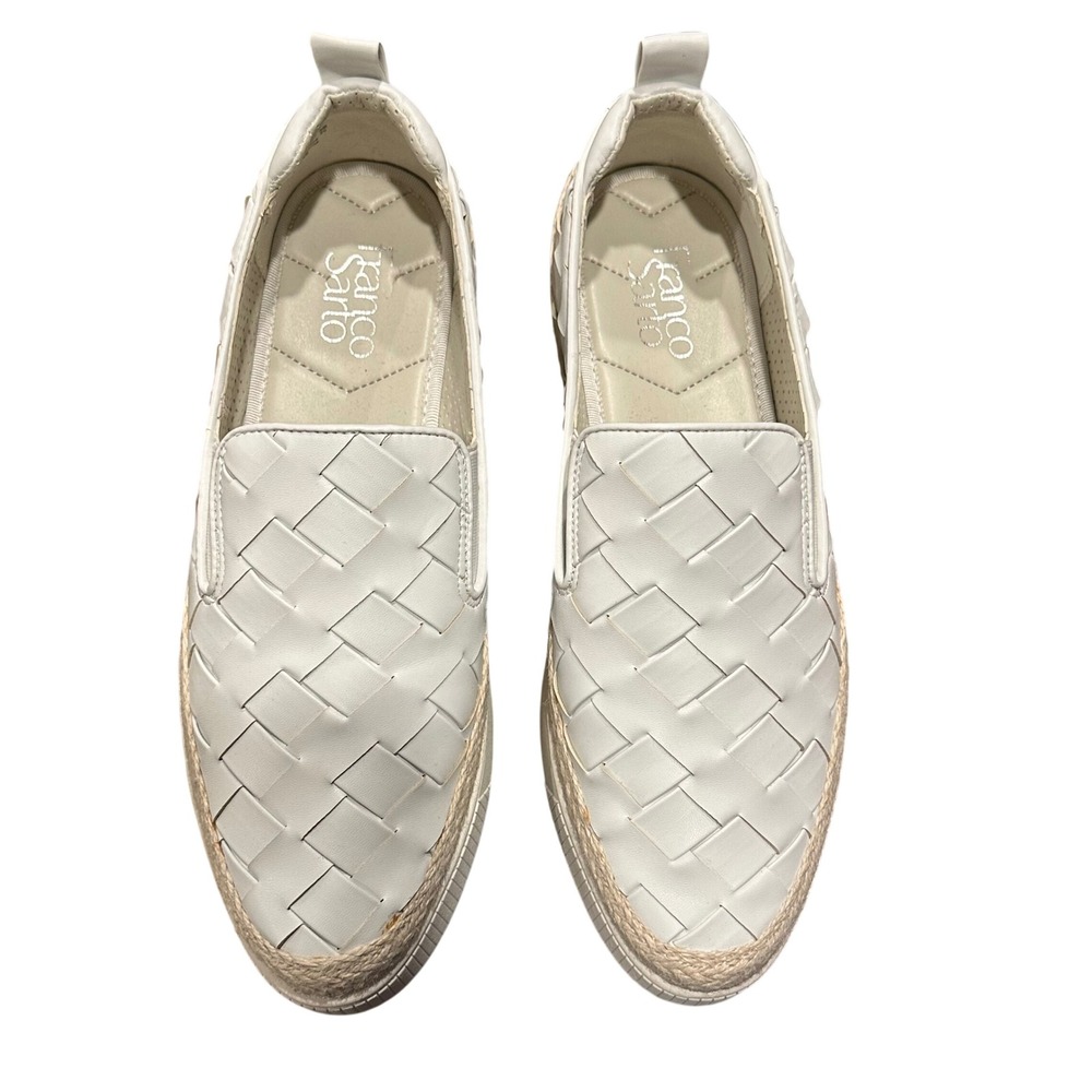 Franco Sarto Hydee Sneaker 9 White Woven Espadrille Platform Slip On Casual Boho - Picture 2 of 9